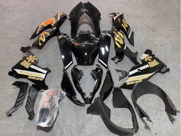 Carenados Moto Kawasaki ZX10R 2021-2025 - Negro Brillante Oro Elf Nieve