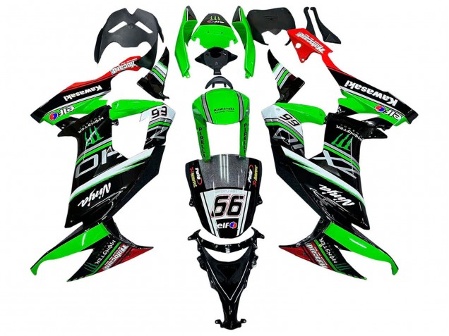 Carenados Moto Kawasaki ZX10R 2008-2010 - Verde Blanco Rojo Negro Monstruo Elf 66