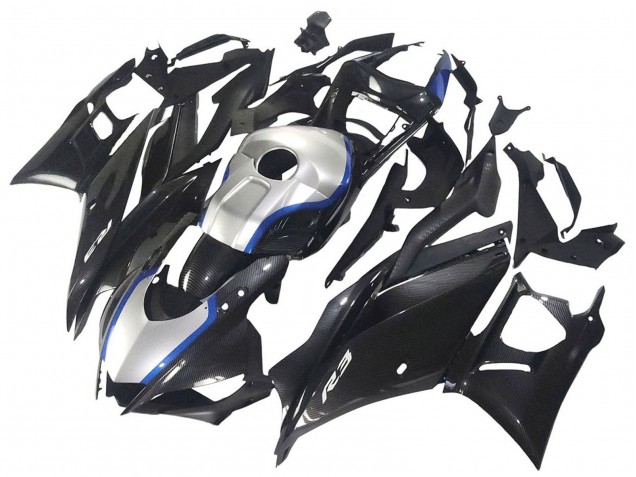 Carenados Moto Yamaha YZF R3/R25 2022-2024 - Negro FibraCarbono Estilo Plata Azul