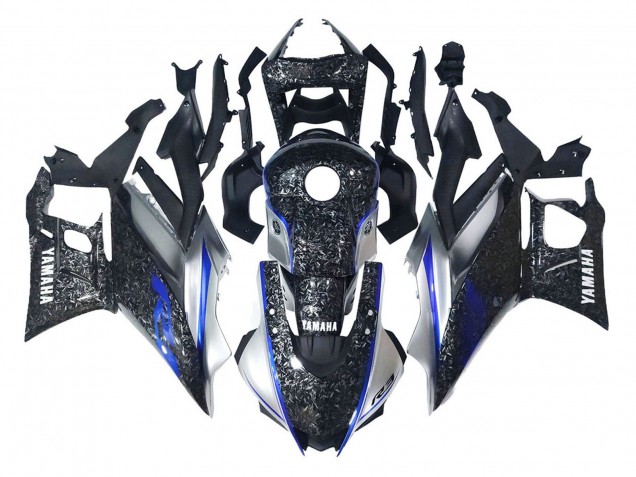Carenados Moto Yamaha YZF R3/R25 2022-2024 - Marble Negro Plata Azul Falsificado FibraCarbono Estilo
