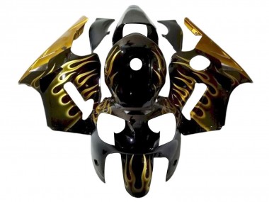 Carenados Moto Kawasaki ZX12R 2000-2001 - Negro Brillante Oro Llama