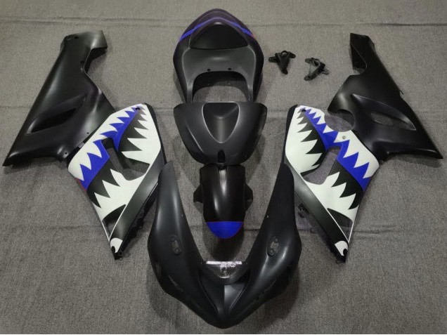 Carenados Moto Kawasaki ZX6R 2005-2006 - Negro Mate Blanco Azul Tiburón