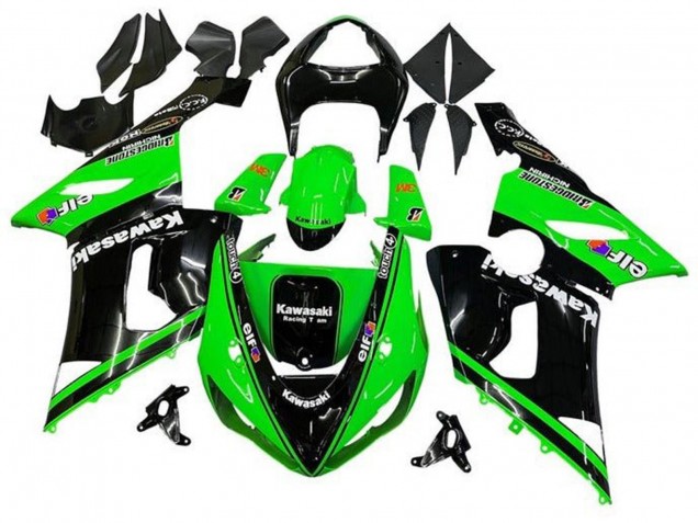 Carenados Moto Kawasaki ZX6R 2005-2006 - Negro Brillante Verde Blanco Elf Touch4 Bridgestone