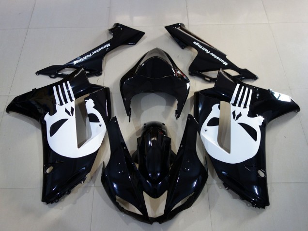 Carenados Moto Kawasaki ZX6R 2007-2008 - Negro Blanco Cráneo