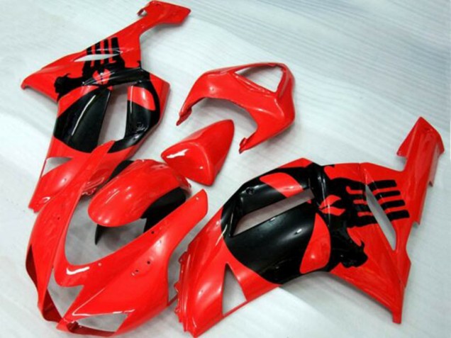 Carenados Moto Kawasaki ZX6R 2007-2008 - Rojo Negro Cráneo