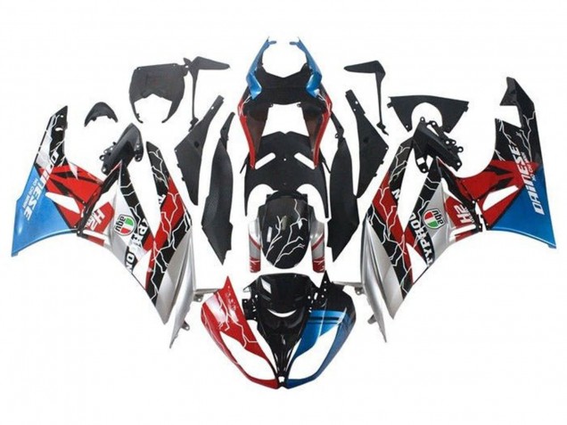 Carenados Moto Kawasaki ZX6R 2009-2012 - Azul Rojo Negro Brillante Plata