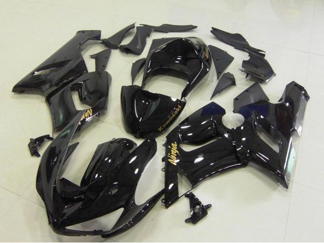 Carenados Moto Kawasaki ZX6R 2005-2006 - Negro Brillante Oro Calcomanías