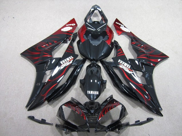 Carenados Moto Yamaha YZF R6 2006-2007 - Negro Brillante Rojo Llama